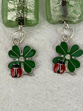 Load image into Gallery viewer, Pair of Handmade Bespoke Silver Plated Beaded Dangle Earrings - 4 Leaf Clover Ladybird