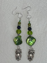 Load image into Gallery viewer, Pair of Handmade Bespoke Silver Plated Beaded Dangle Earrings - Owls