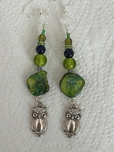 Load image into Gallery viewer, Pair of Handmade Bespoke Silver Plated Beaded Dangle Earrings - Owls