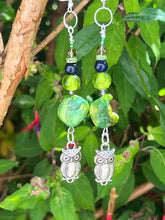 Load image into Gallery viewer, Pair of Handmade Bespoke Silver Plated Beaded Dangle Earrings - Owls