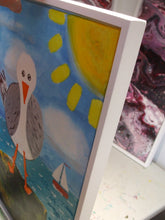 Load image into Gallery viewer, MIXED MEDIA COLLAGE ON CANVAS IN FRAME - Seagull on a Rock, Cornwall
