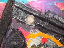 Load image into Gallery viewer, MIXED MEDIA ASSEMBLAGE ON RECYCLED CANVAS - Any Old Junk