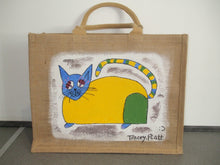 Load image into Gallery viewer, HAND PAINTED ART BAG - Jute Tote Shopping Bag - CAT