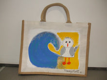 Load image into Gallery viewer, HAND PAINTED ART BAG - Jute Tote Shopping Bag - SEAGULL & WAVE
