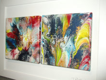 Load image into Gallery viewer, PAIR OF ACRYLICS FLOW ART PULL UP PAINTINGS ON CANVAS IN FRAME - Fireworks