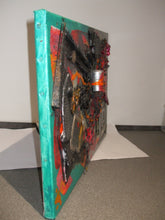 Load image into Gallery viewer, MIXED MEDIA ASSEMBLAGE ON RECYCLED CANVAS - Any Old Junk