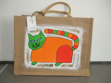 Load image into Gallery viewer, HAND PAINTED ART BAG - Jute Tote Shopping Bag - CAT