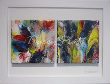 Load image into Gallery viewer, PAIR OF ACRYLICS FLOW ART PULL UP PAINTINGS ON CANVAS IN FRAME - Fireworks