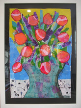 Load image into Gallery viewer, MIXED MEDIA COLLAGE PAINTING IN DEEP FRAME - Flowers in a Vase