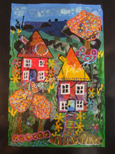 Load image into Gallery viewer, MIXED MEDIA COLLAGE ON CARD in FRAME - Houses on Cornish Hillside