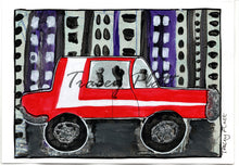 Load image into Gallery viewer, PRINTED CARD - Red Car With White Stripe