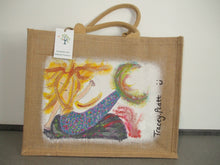 Load image into Gallery viewer, HAND PAINTED ART BAG - Jute Tote Shopping Bag - MERMAID