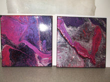 Load image into Gallery viewer, PAIR OF FLOW ART PAINTINGS ON CANVAS - Pink & Purple Metallics