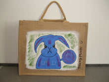 Load image into Gallery viewer, HAND PAINTED ART BAG - Jute Tote Shopping Bag - Rabbit - NOW SOLD!