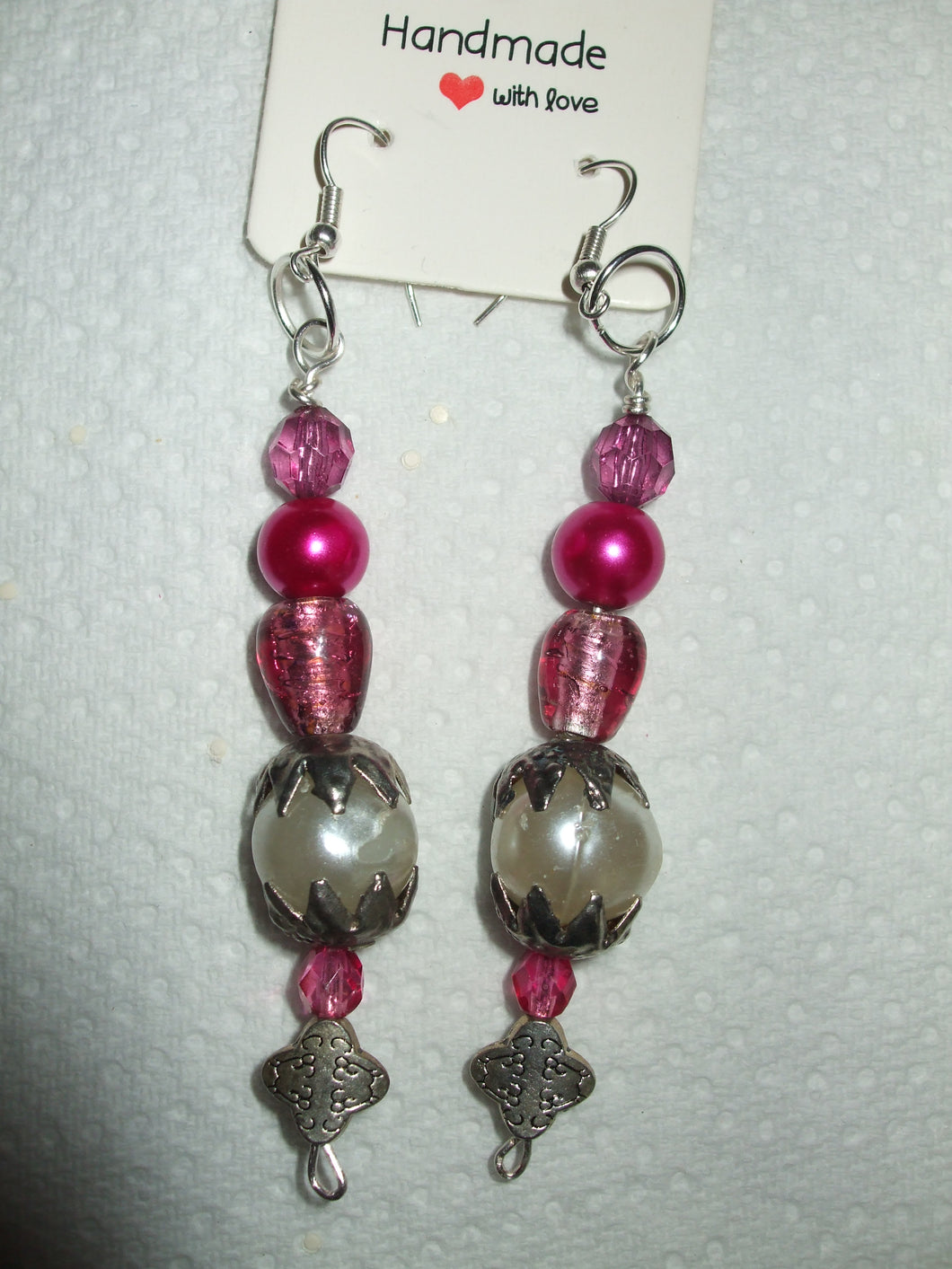 Pair of Handmade Silver Plated Beaded Dangle Earrings