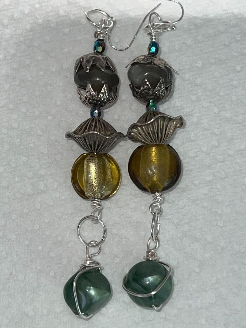 Pair of Handmade Silver Plated Beaded Dangle Earrings