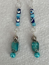 Load image into Gallery viewer, Pair of Handmade Bespoke Silver Plated Beaded Dangle Earrings - Ocean Blue
