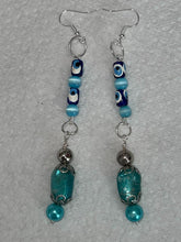 Load image into Gallery viewer, Pair of Handmade Bespoke Silver Plated Beaded Dangle Earrings - Ocean Blue
