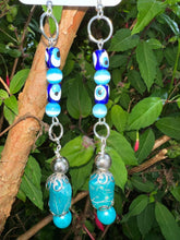 Load image into Gallery viewer, Pair of Handmade Bespoke Silver Plated Beaded Dangle Earrings - Ocean Blue
