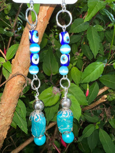 Pair of Handmade Bespoke Silver Plated Beaded Dangle Earrings - Ocean Blue