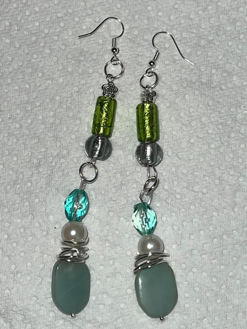 Pair of Handmade Bespoke Silver Plated Beaded Dangle Earrings