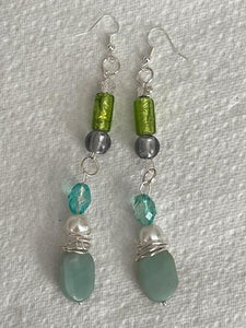 Pair of Handmade Bespoke Silver Plated Beaded Dangle Earrings