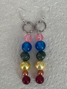 Pair of Handmade Bespoke Silver Plated Beaded Dangle Earrings - Rainbow