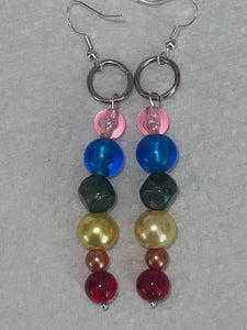 Pair of Handmade Bespoke Silver Plated Beaded Dangle Earrings - Rainbow