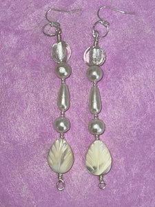 Pair of Handmade Bespoke Silver Plated Beaded Dangle Earrings - Bridal Wedding Pearls