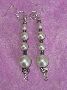 Pair of Handmade Bespoke Silver Plated Beaded Pearl Dangle Earrings - Wedding