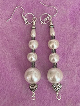 Load image into Gallery viewer, Pair of Handmade Bespoke Silver Plated Beaded Pearl Dangle Earrings - Wedding
