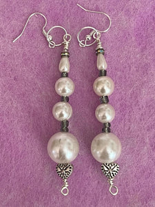 Pair of Handmade Bespoke Silver Plated Beaded Pearl Dangle Earrings - Wedding