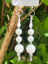 Load image into Gallery viewer, Pair of Handmade Bespoke Silver Plated Beaded Pearl Dangle Earrings - Wedding
