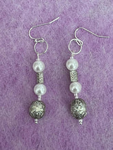 Load image into Gallery viewer, Pair of Handmade Bespoke Silver Plated Pearl Beaded Dangle Earrings - Wedding
