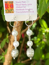 Load image into Gallery viewer, Pair of Handmade Bespoke Silver Plated Pearl Beaded Dangle Earrings - Wedding
