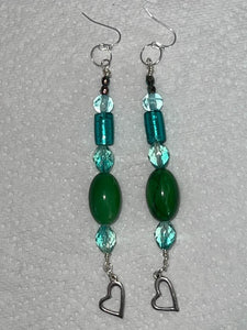 Pair of Handmade Bespoke Silver Plated Beaded Dangle Earrings - Hearts