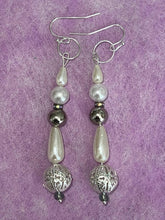 Load image into Gallery viewer, Pair of Handmade Bespoke Silver Plated Beaded Pearl Dangle Earrings - Wedding
