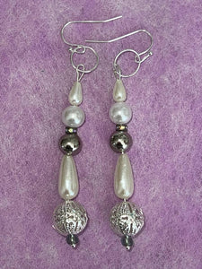 Pair of Handmade Bespoke Silver Plated Beaded Pearl Dangle Earrings - Wedding