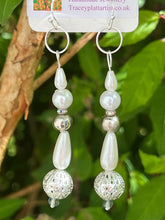 Load image into Gallery viewer, Pair of Handmade Bespoke Silver Plated Beaded Pearl Dangle Earrings - Wedding
