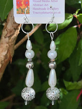 Load image into Gallery viewer, Pair of Handmade Bespoke Silver Plated Beaded Pearl Dangle Earrings - Wedding
