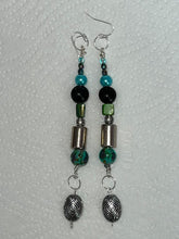 Load image into Gallery viewer, Pair of Handmade Bespoke Silver Plated Beaded Dangle Earrings - Greens &amp; Blues
