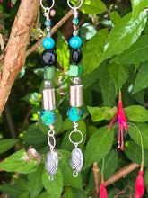 Load image into Gallery viewer, Pair of Handmade Bespoke Silver Plated Beaded Dangle Earrings - Greens &amp; Blues
