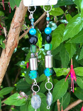 Load image into Gallery viewer, Pair of Handmade Bespoke Silver Plated Beaded Dangle Earrings - Greens &amp; Blues
