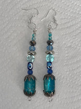 Load image into Gallery viewer, Pair of Handmade Bespoke Silver Plated Beaded Dangle Earrings - Cornish Ocean Blues
