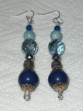 Load image into Gallery viewer, Pair of Handmade Bespoke Silver Plated Beaded Dangle Earrings - Blues
