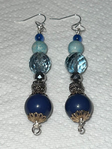 Pair of Handmade Bespoke Silver Plated Beaded Dangle Earrings - Blues