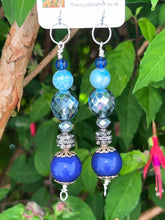 Load image into Gallery viewer, Pair of Handmade Bespoke Silver Plated Beaded Dangle Earrings - Blues
