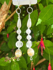 Pair of Handmade Bespoke Silver Plated Beaded Pearl Dangle Earrings - Wedding