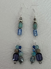 Load image into Gallery viewer, Pair of Handmade Bespoke Silver Plated Beaded Dangle Earrings - Blues &amp; Silver
