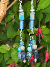 Load image into Gallery viewer, Pair of Handmade Bespoke Silver Plated Beaded Dangle Earrings - Blues &amp; Silver
